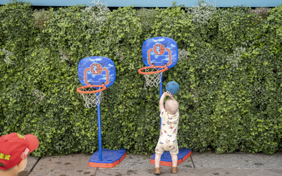 Basketball visual at the City Hall Games Terrace