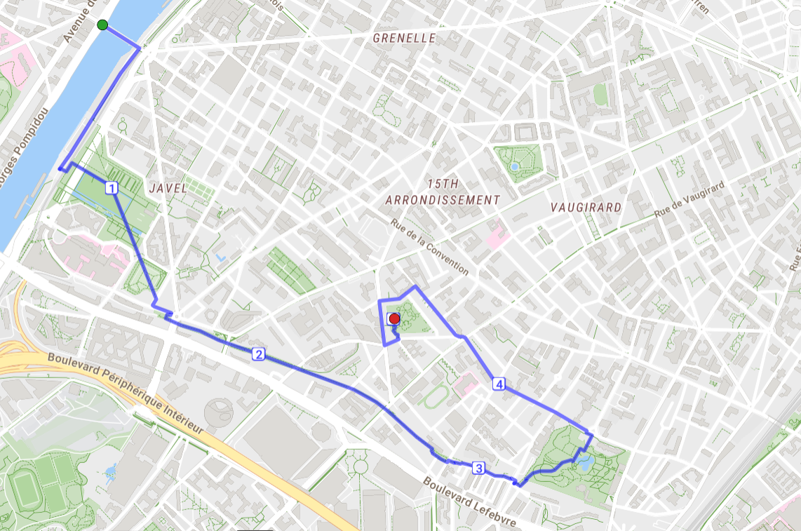 Le parcours du pont Mirabeau au square du Clos-Feuquières